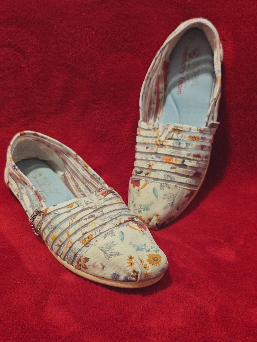 Bobs from Skecher Cream Floral Memory Foam Slip-ons